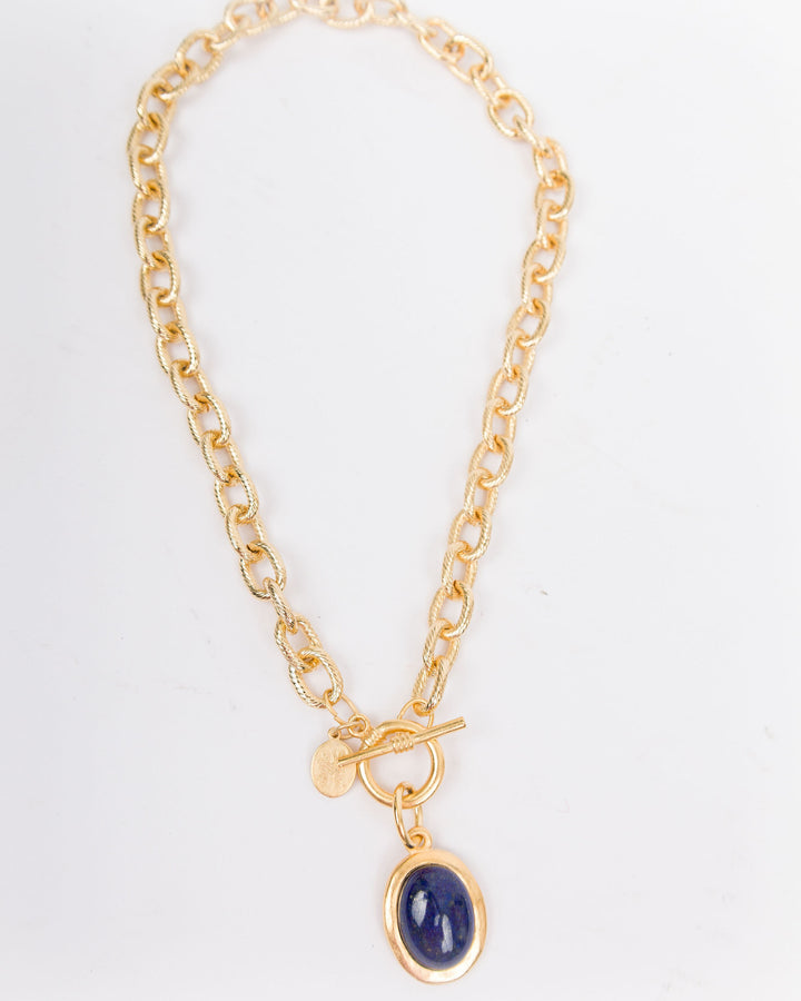 Gold Oval Blue Lapis 16" Necklace