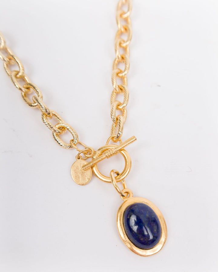 Gold Oval Blue Lapis 16" Necklace