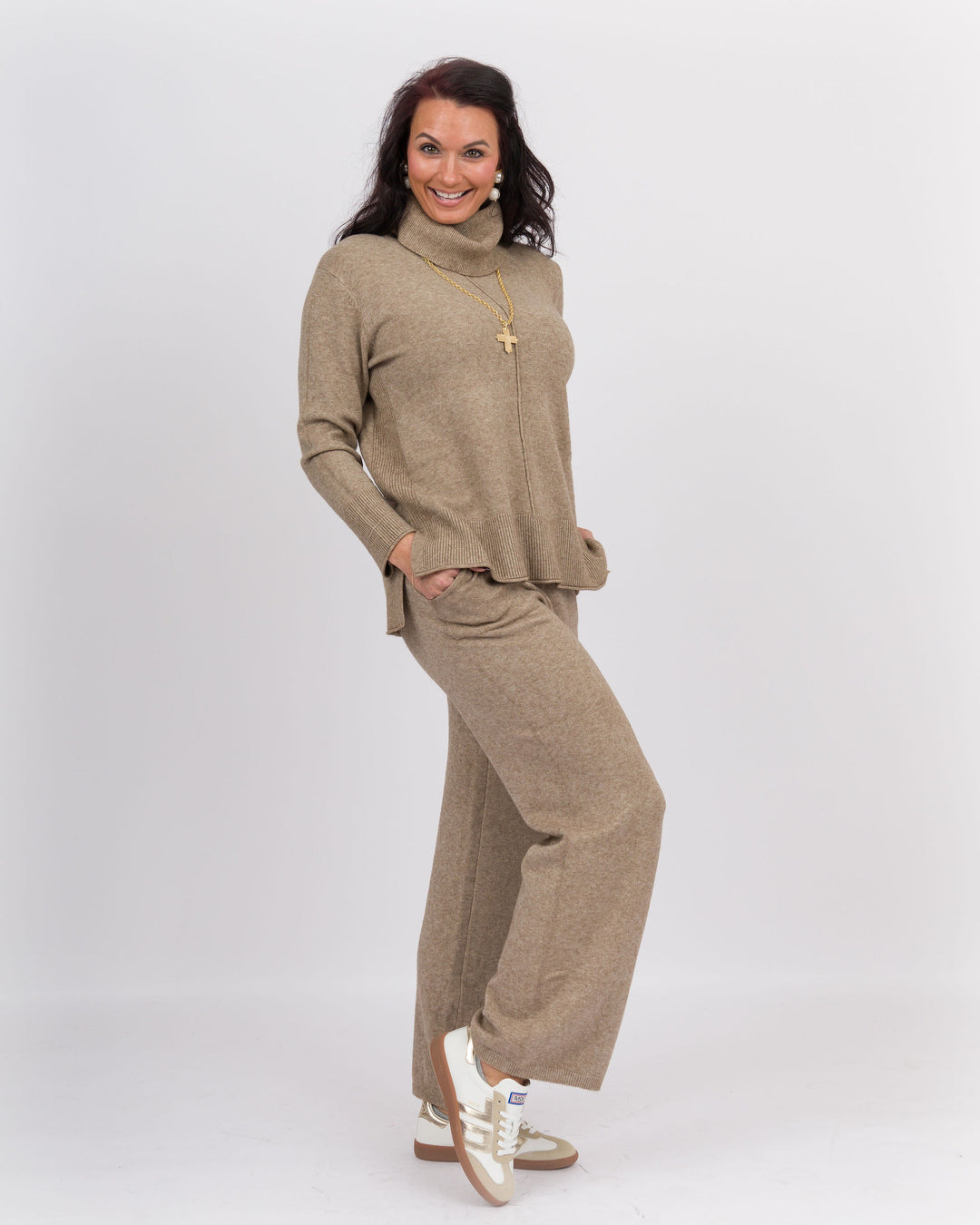 Beige Heather Wide Leg Bottoms