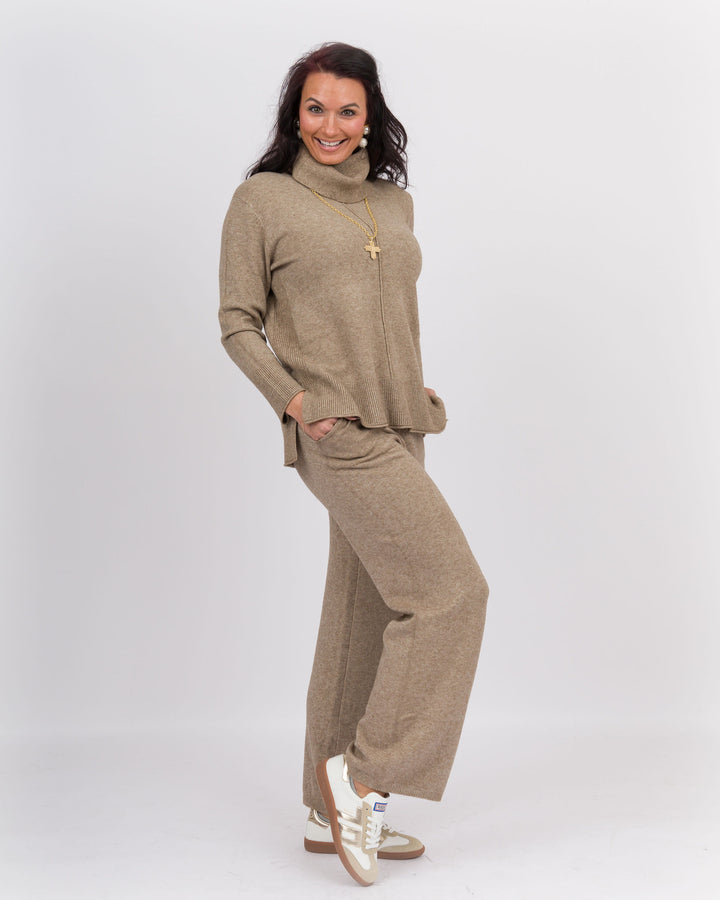 Beige Heather Wide Leg Bottoms