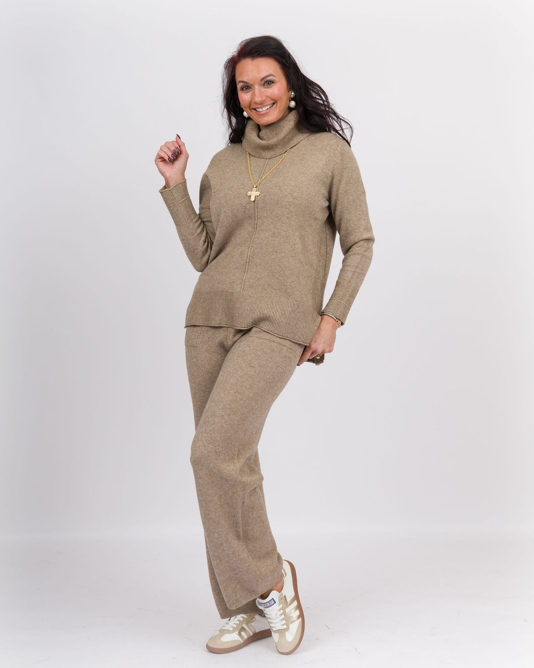 Beige Heather Wide Leg Bottoms