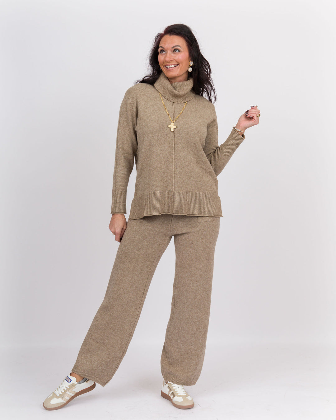 Beige Heather Cowl Neck Sweater