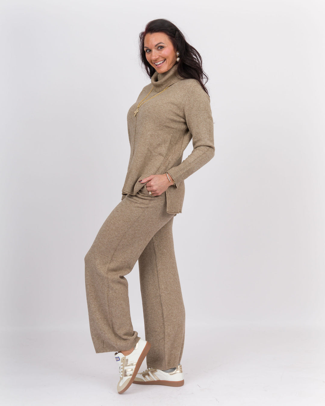 Beige Heather Wide Leg Bottoms