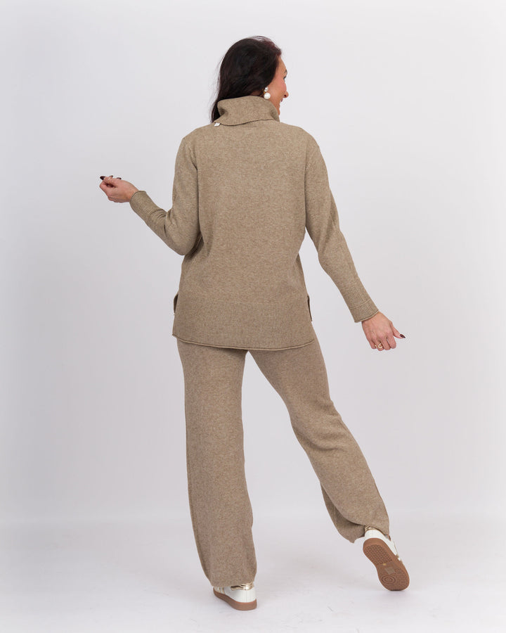 Beige Heather Cowl Neck Sweater