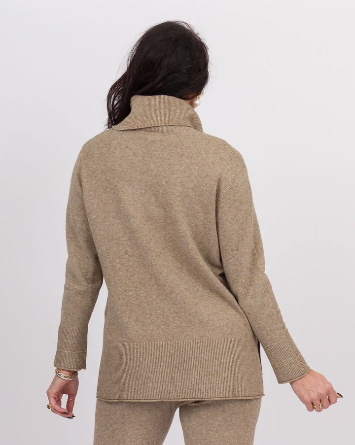 Beige Heather Cowl Neck Sweater