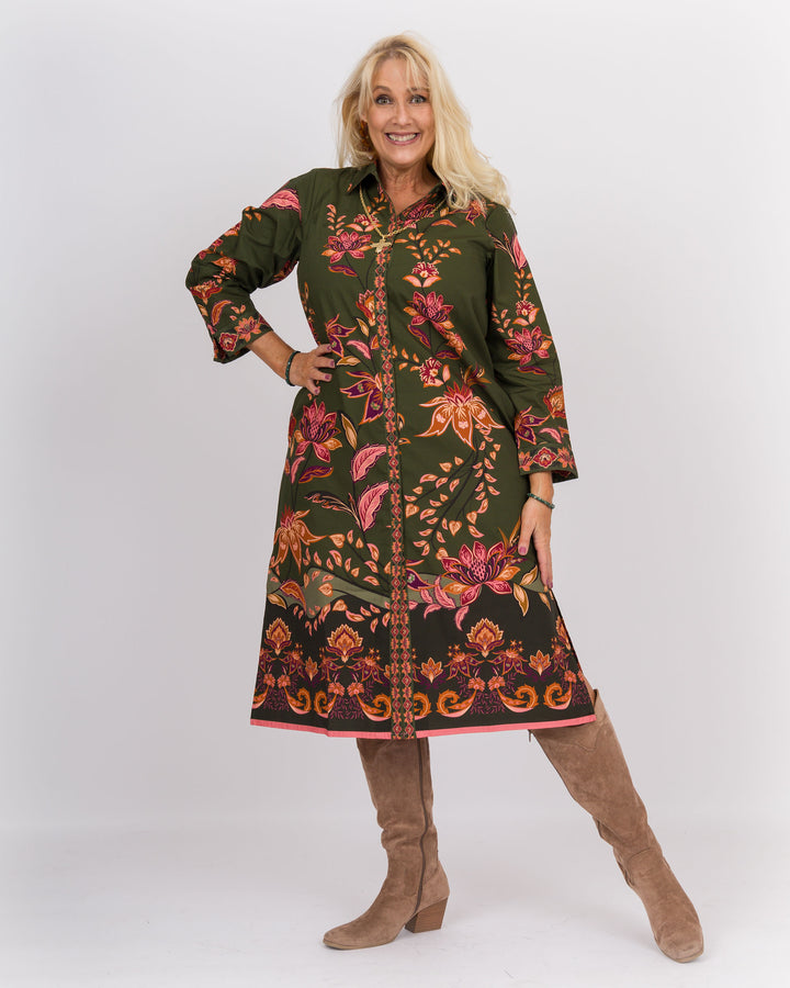 Eliza Dress Olive Trails