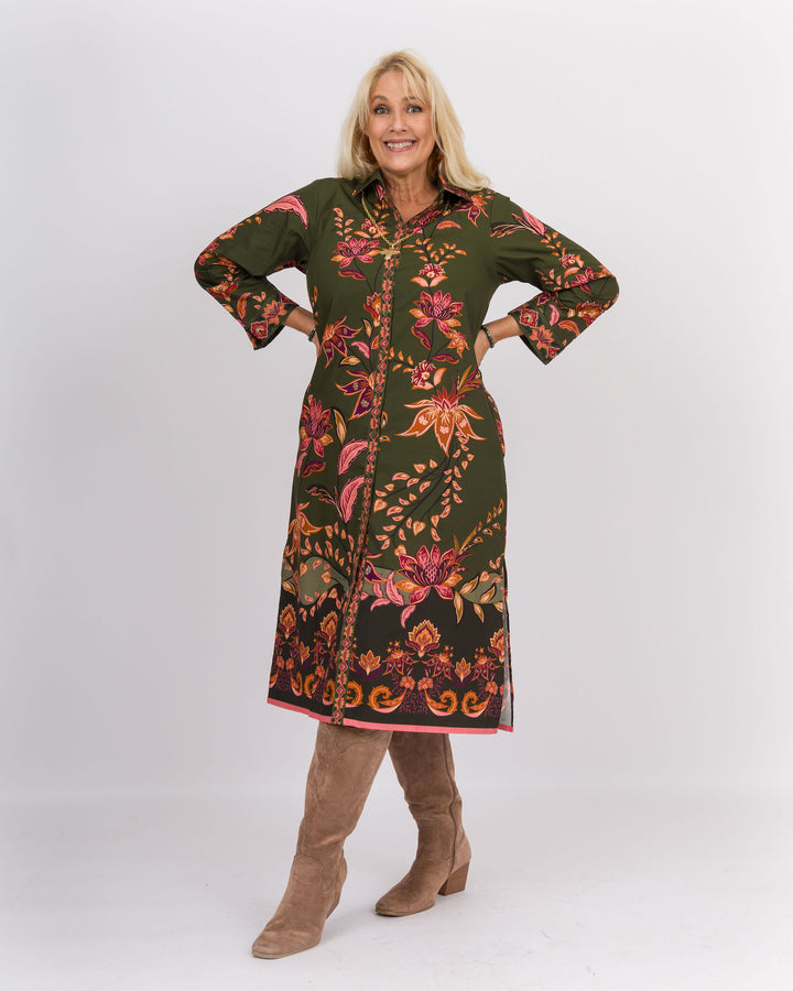 Eliza Dress Olive Trails