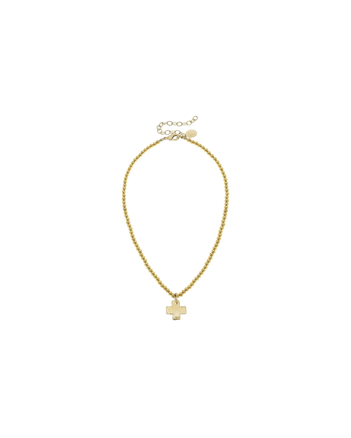 Susan Shaw Gold Beaded Cross Necklace