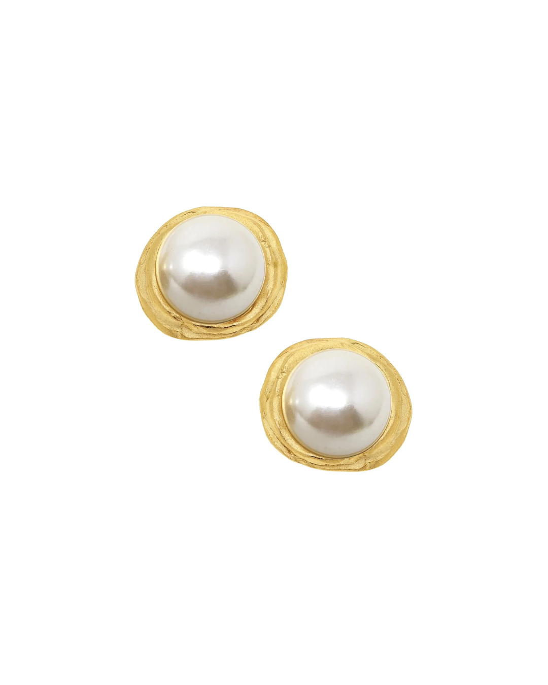 Susan Shaw Gold White Pearl Cabochon Earring