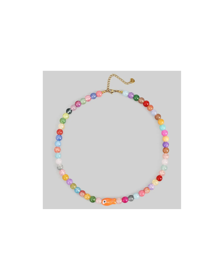 Multi Stone Bead Orange Fish Necklace