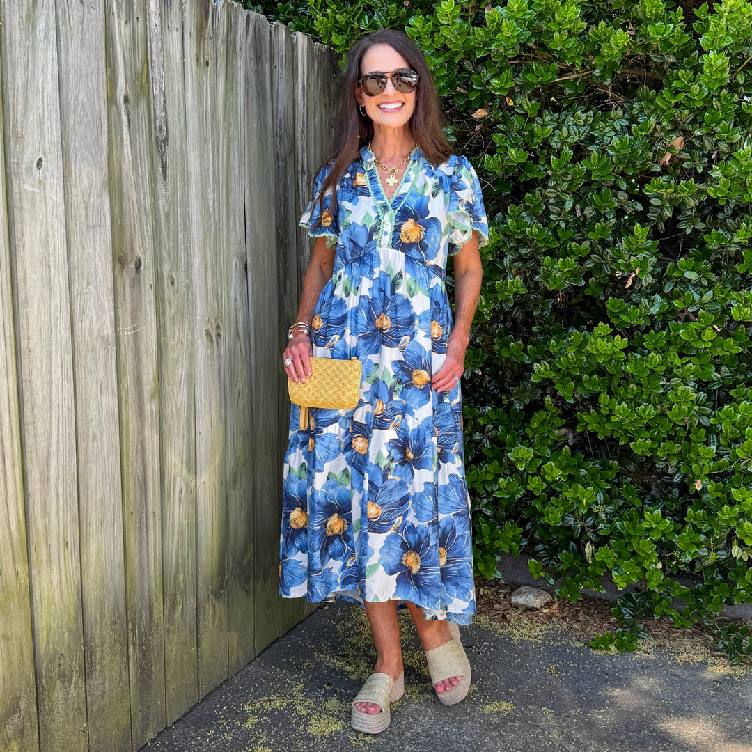 Blue Tropical Midi Dress