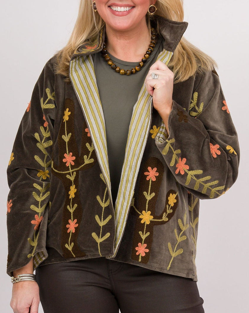 Charcoal Floral Velvet Jacket