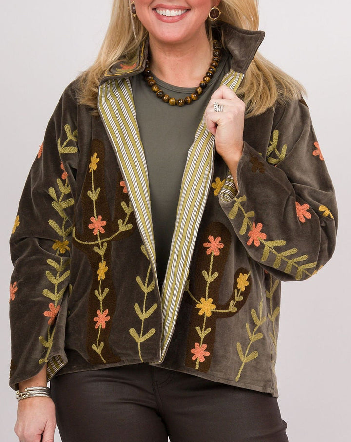 Charcoal Floral Velvet Jacket