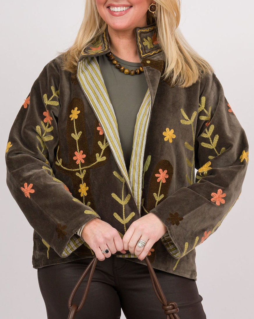 Charcoal Floral Velvet Jacket