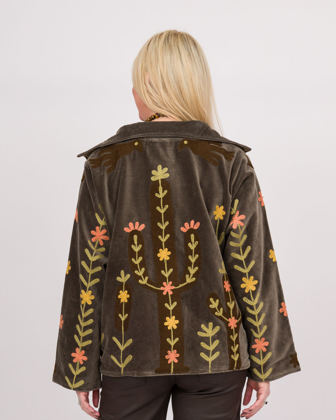 Charcoal Floral Velvet Jacket
