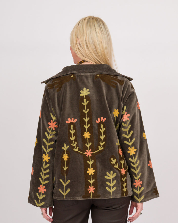 Charcoal Floral Velvet Jacket