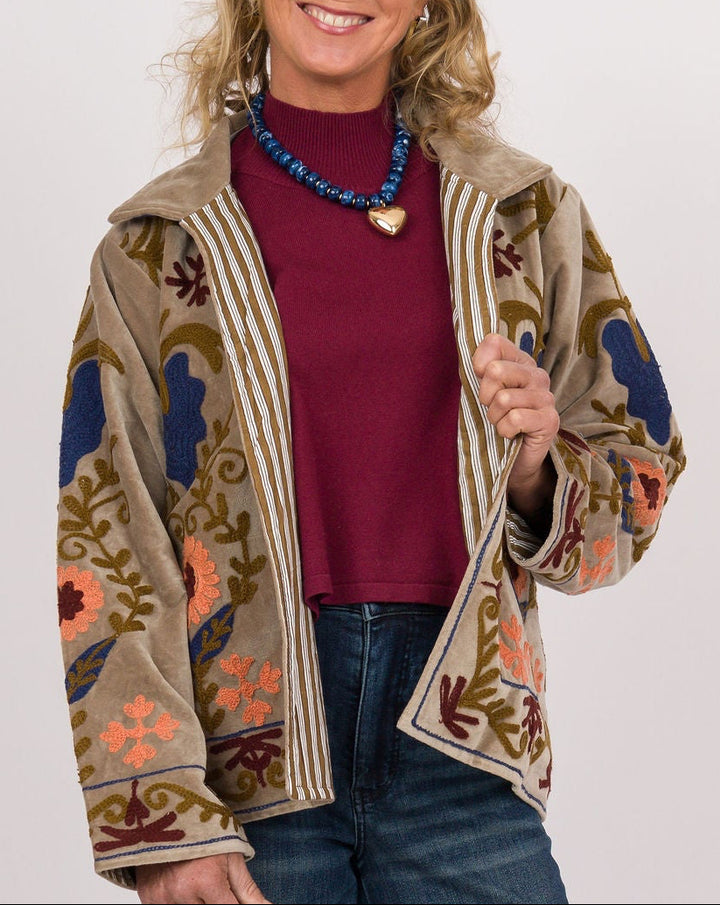 Olive Floral Velvet Jacket