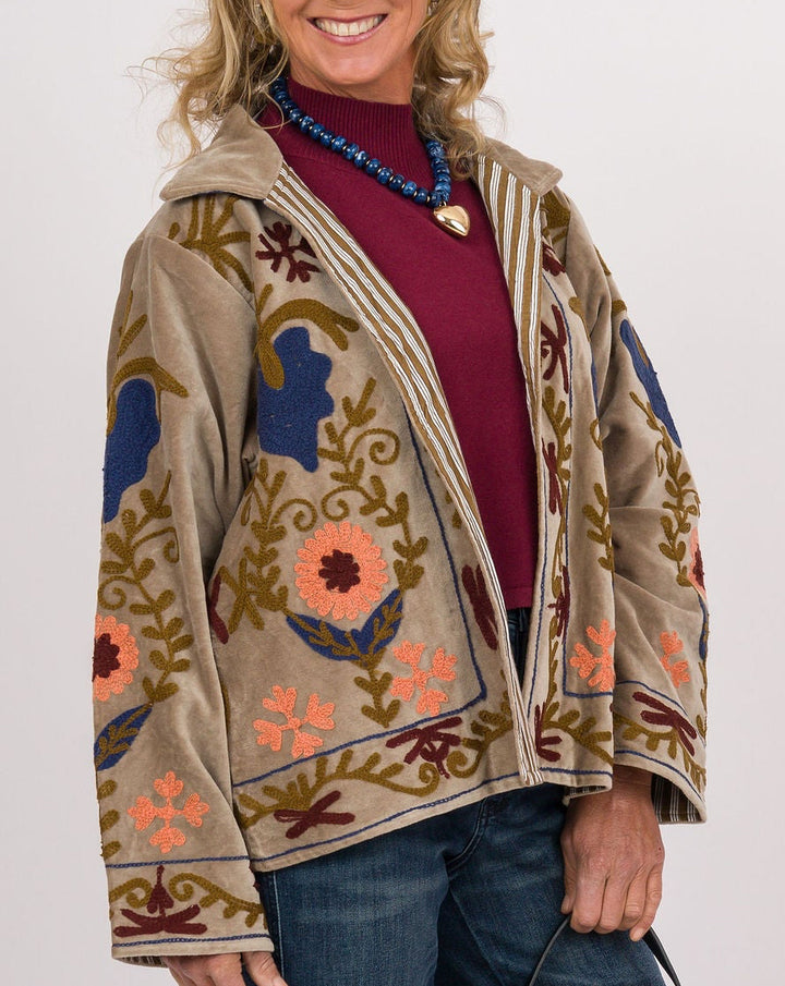 Olive Floral Velvet Jacket