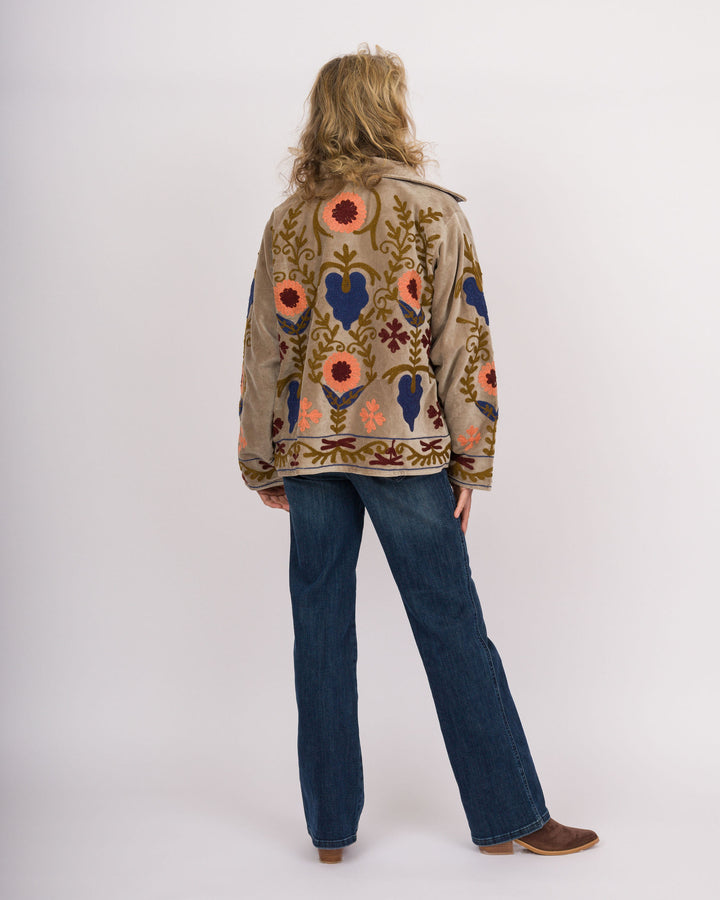 Olive Floral Velvet Jacket