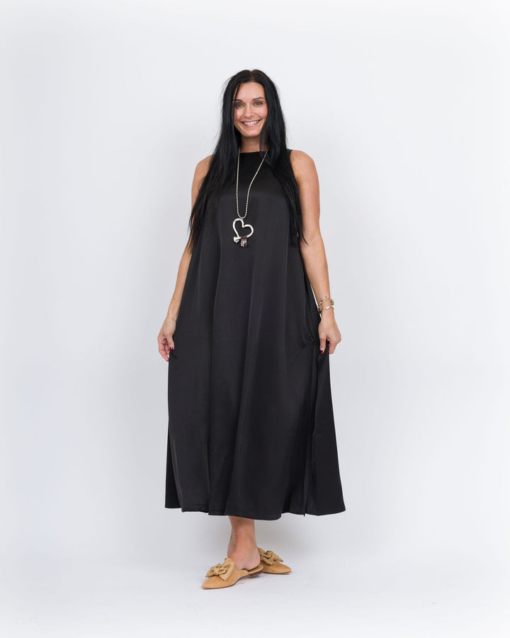 Satin Maxi Tank Dress- Black