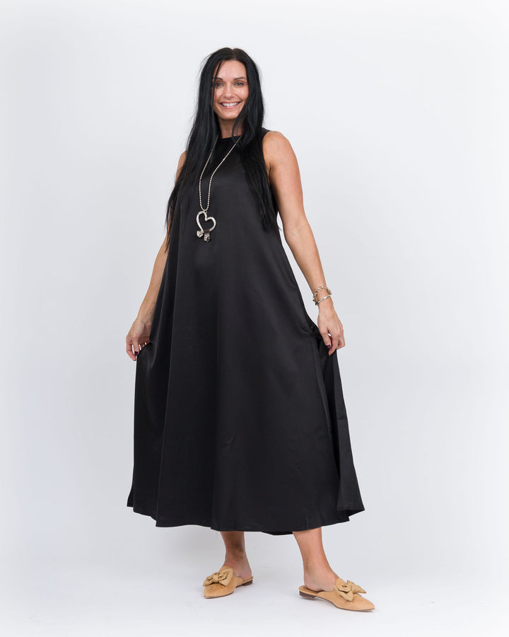 Satin Maxi Tank Dress- Black