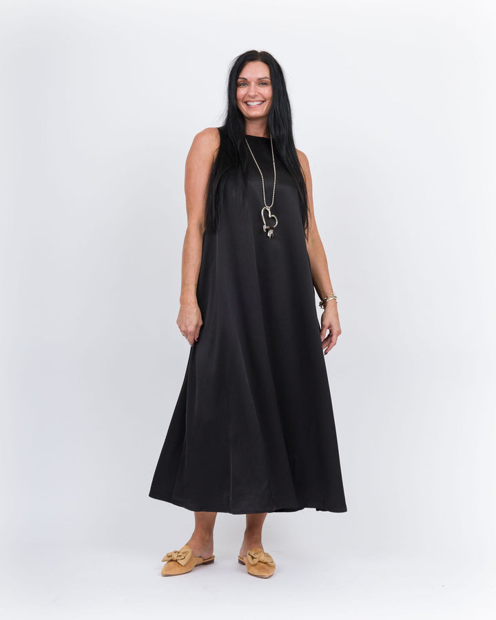 Satin Maxi Tank Dress- Black