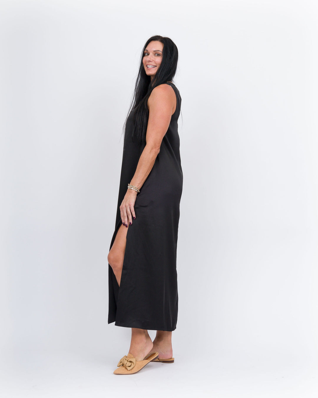 Satin Maxi Tank Dress- Black