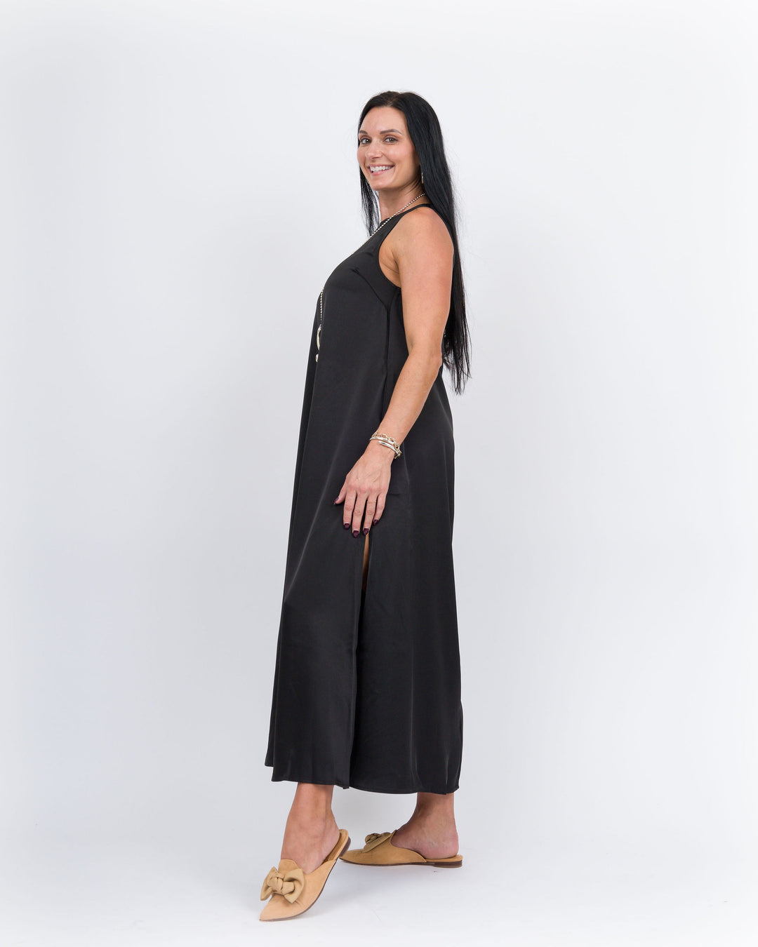 Satin Maxi Tank Dress- Black