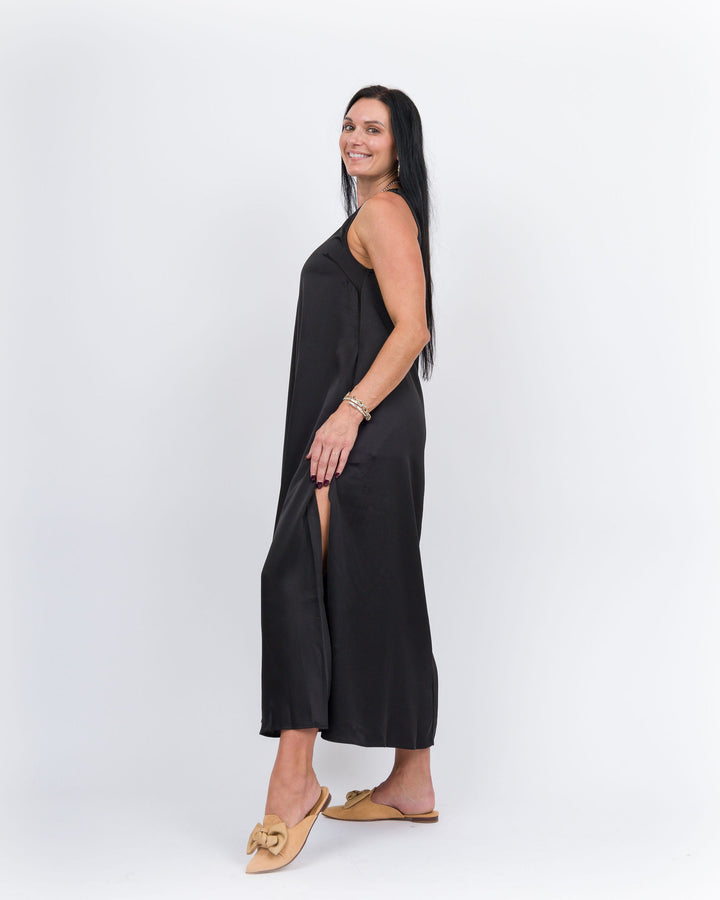 Satin Maxi Tank Dress- Black