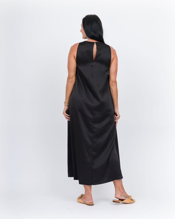 Satin Maxi Tank Dress- Black