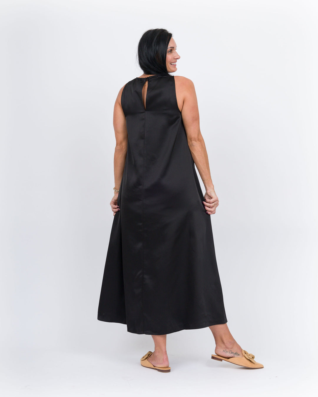 Satin Maxi Tank Dress- Black