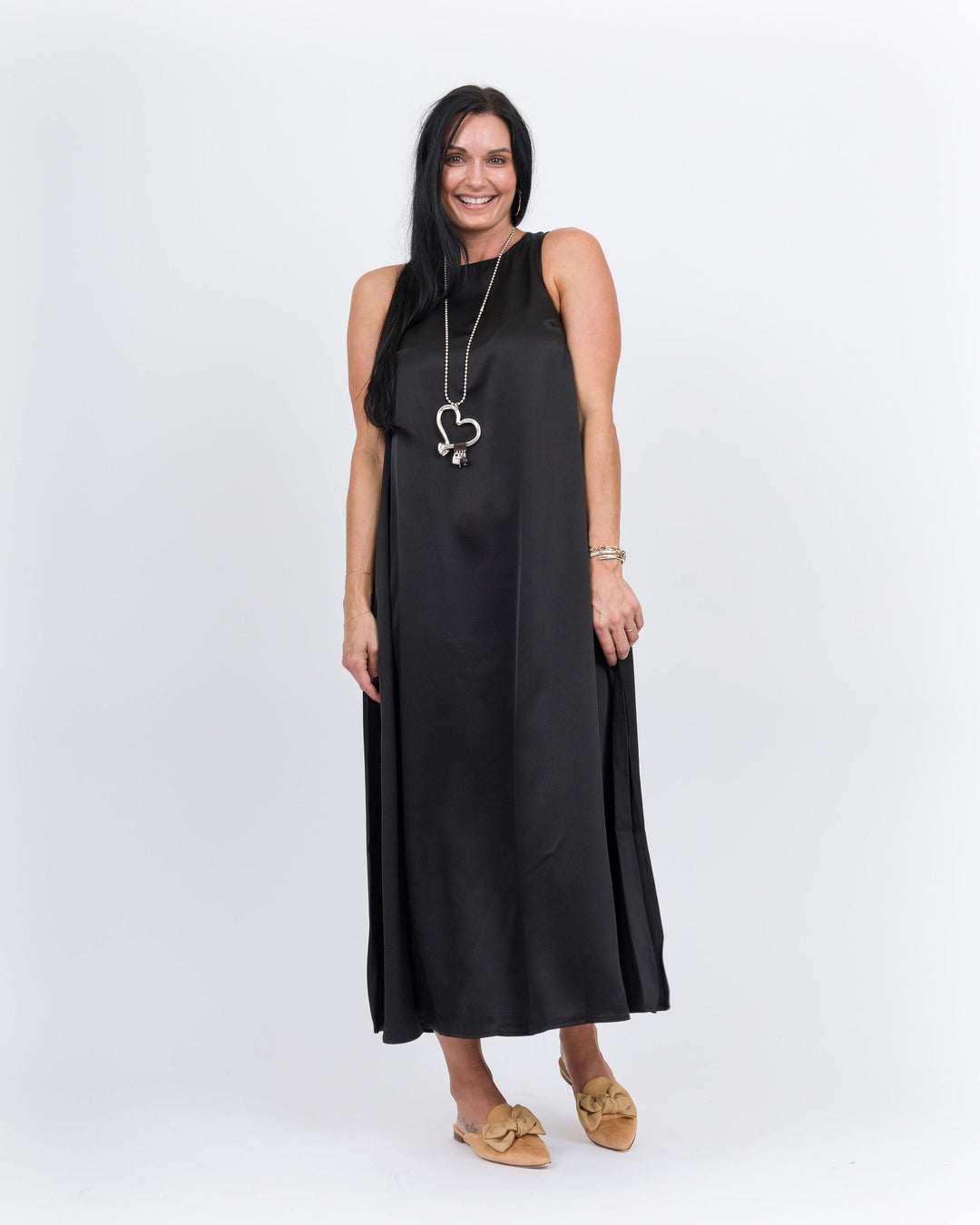 Satin Maxi Tank Dress- Black