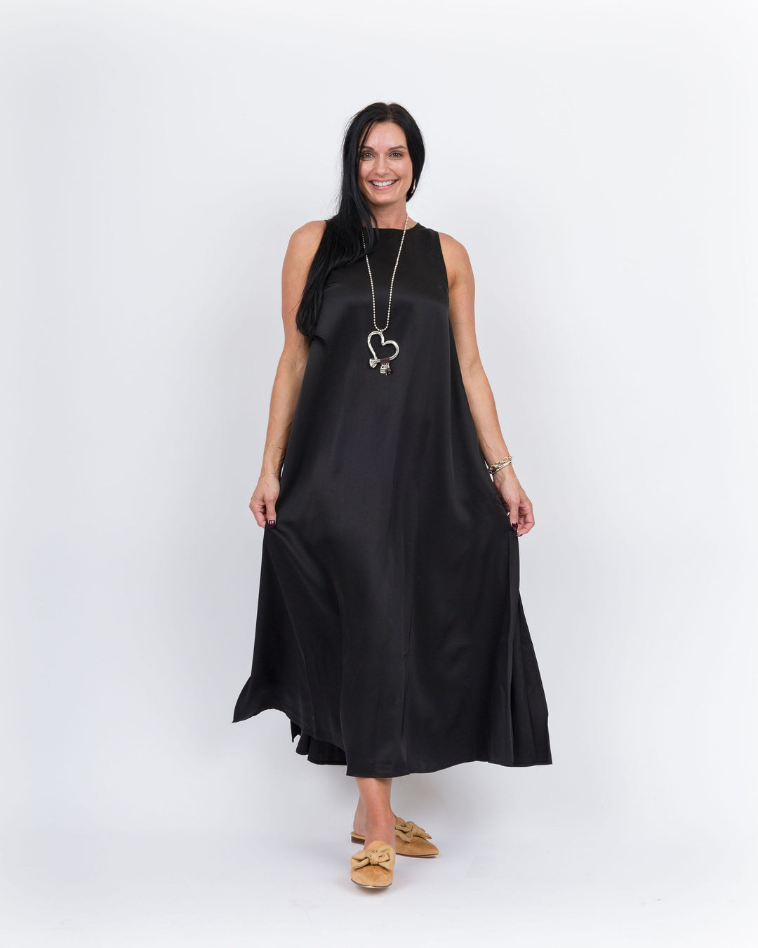 Satin Maxi Tank Dress- Black