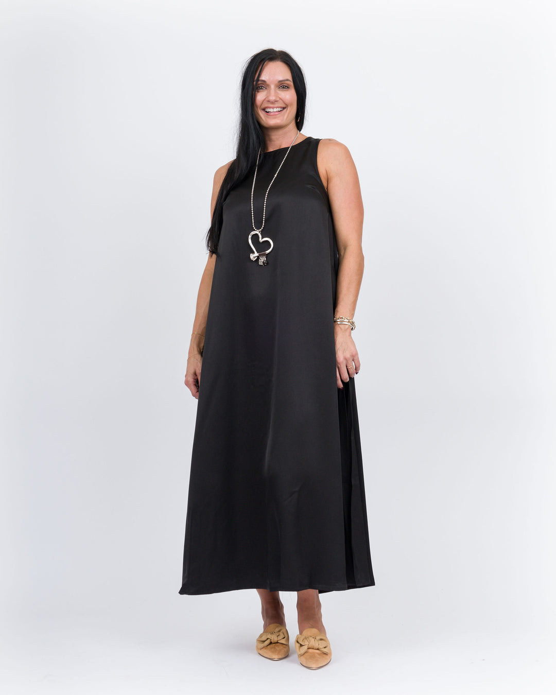 Satin Maxi Tank Dress- Black