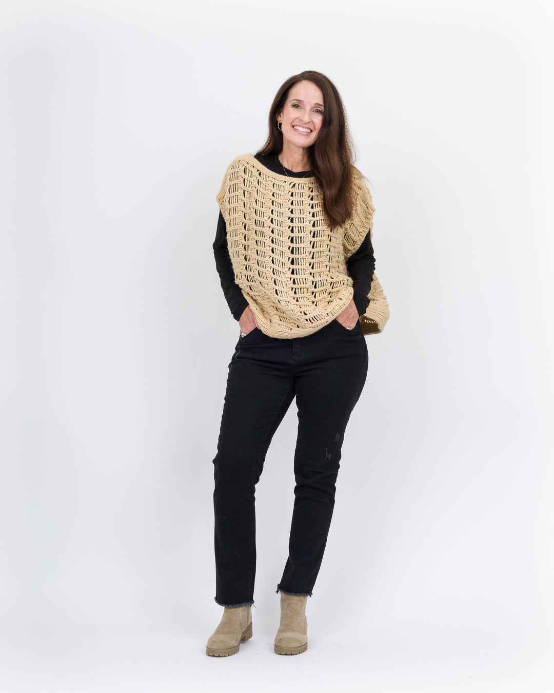 Irene Crochet Knit Sweater- Khaki