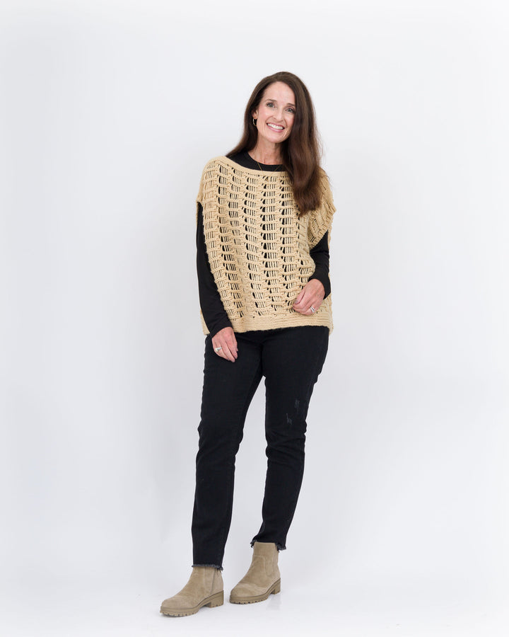 Irene Crochet Knit Sweater- Khaki