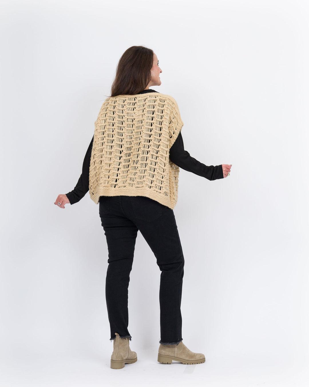 Irene Crochet Knit Sweater- Khaki