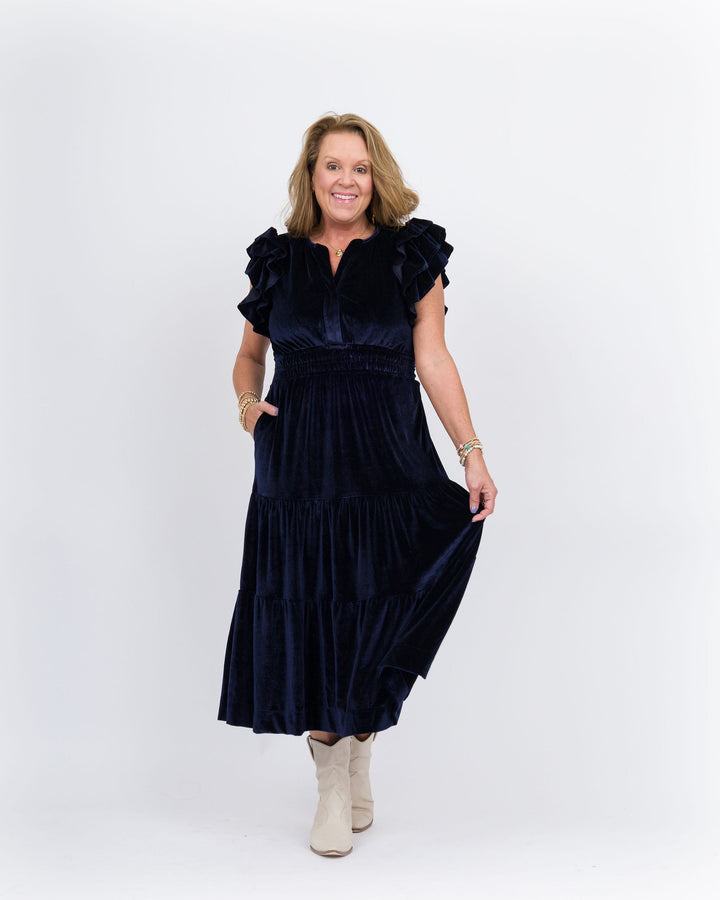 Velvet Tiered Maxi Dress