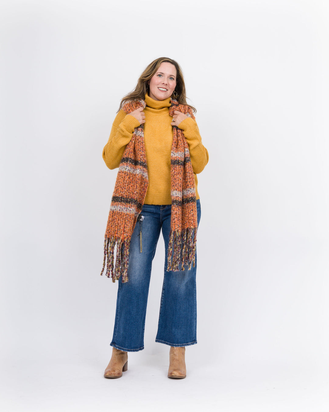 Elan Stripe Scarf - Orange/Brown