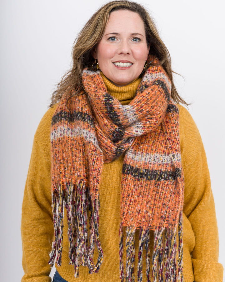 Elan Stripe Scarf - Orange/Brown