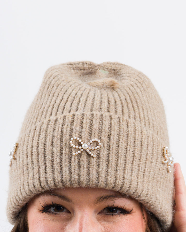 C.C Hat Pearl Bow Charm - Taupe