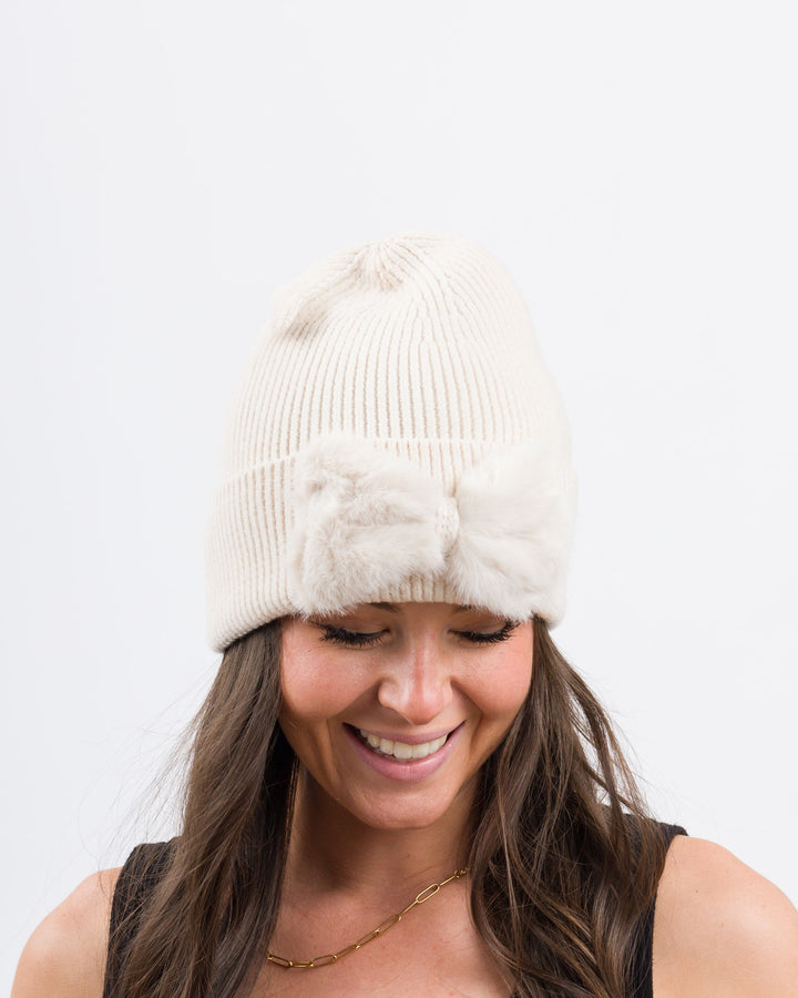 C.C Hat Beige with Fuzzy Bow