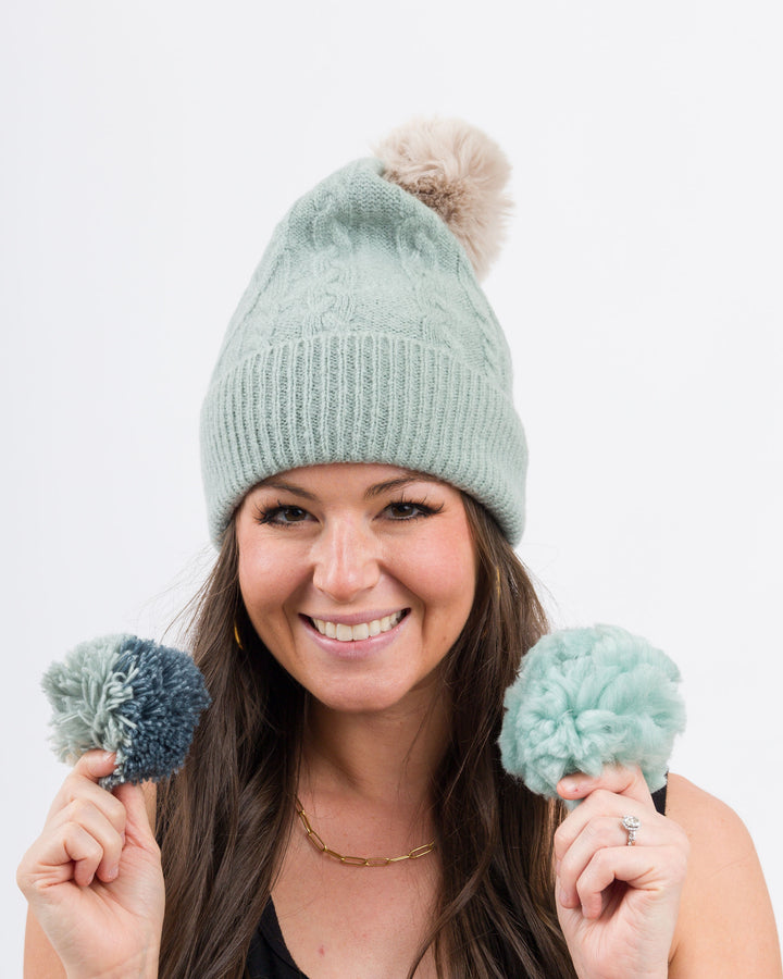 Hat with Pom Pom Set