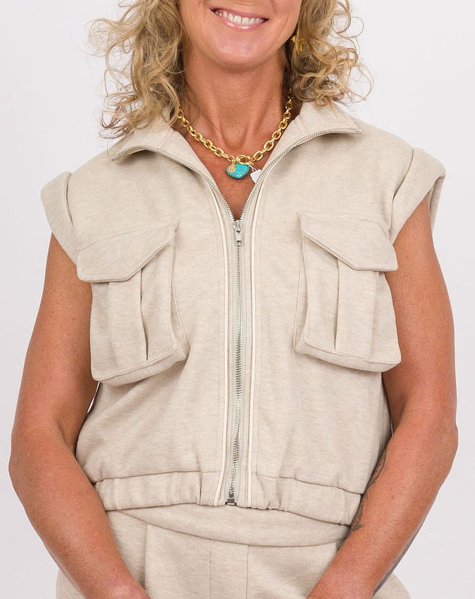 Oatmeal Cream Pocket Vest