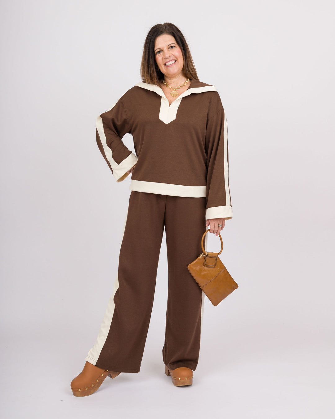 Cocoa Brown Color Block Top