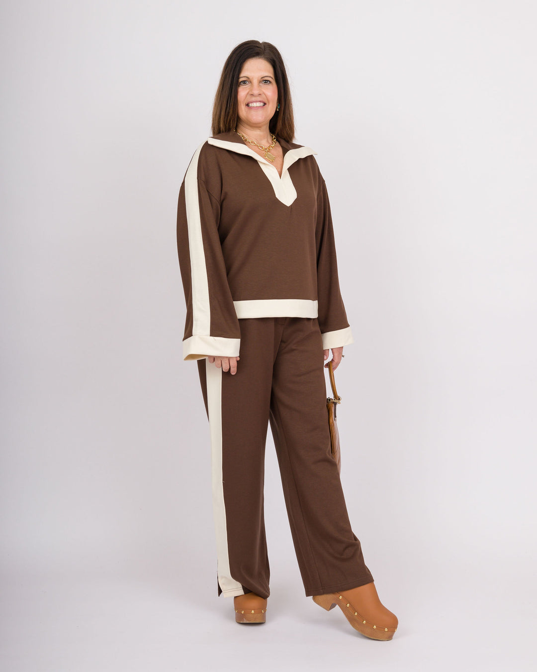 Cocoa Brown Color Block Top