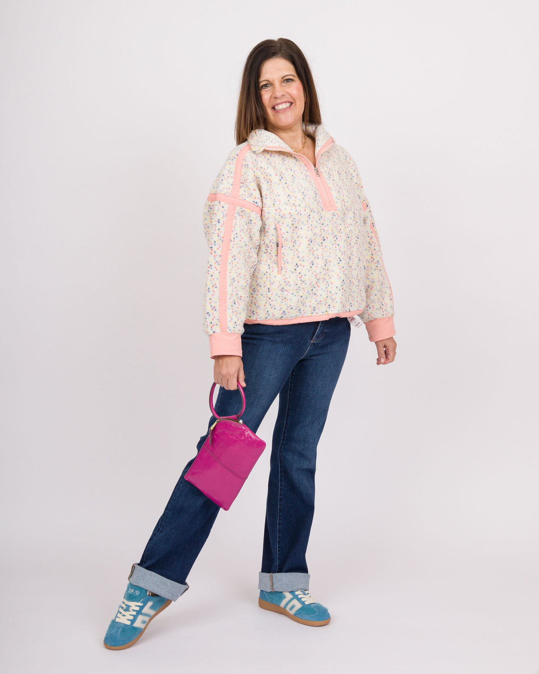 Confetti Print Quarter Zip Pullover