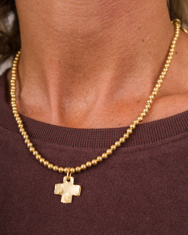 Susan Shaw Beaded Cross Necklace - Gold