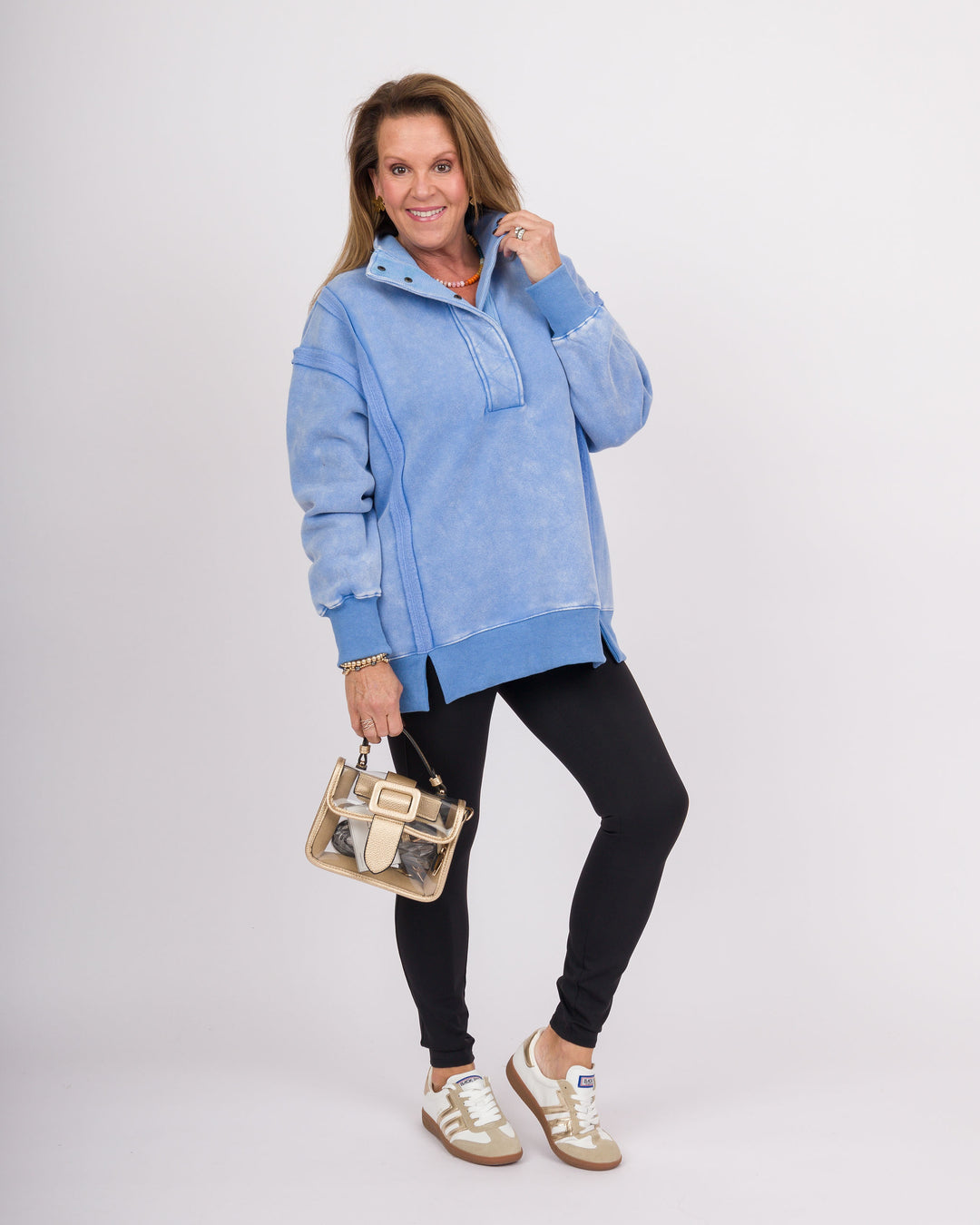 Light Blue Snap Neck Vintage Pullover