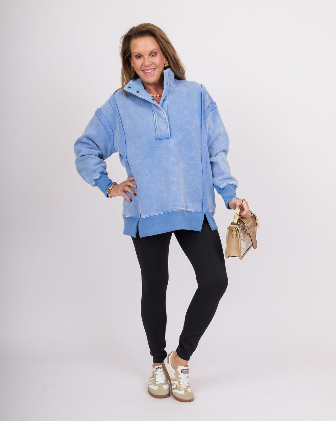 Light Blue Snap Neck Vintage Pullover